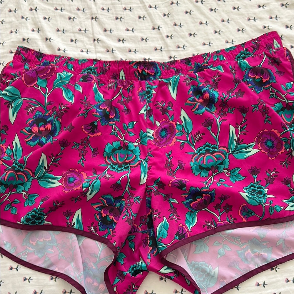 Old Navy Pink and Green Athletic Shorts with Floral Design